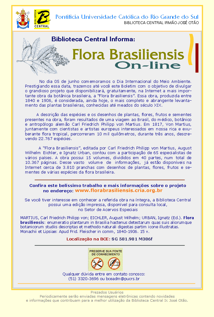 Boletim Biblioteca Central PUCRS de 23/06/2006 sobre Flora Brasiliensis On-line