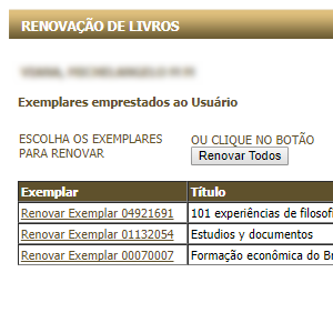 Tela da renovação de empréstimos