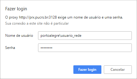Imagem mostrando a tela de login que aparece quando a configuração do acesso remoto está correta. No campo Nome do usuário está informado o exemplo portoalegre\nome_do_usuario.