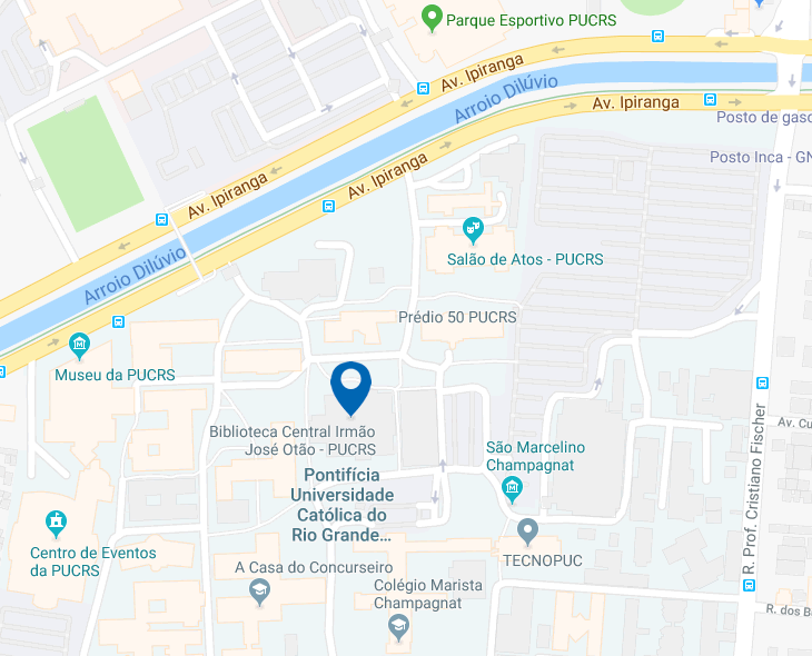 Mapa do Google com marcador indicando a localização da Biblioteca Central da PUCRS